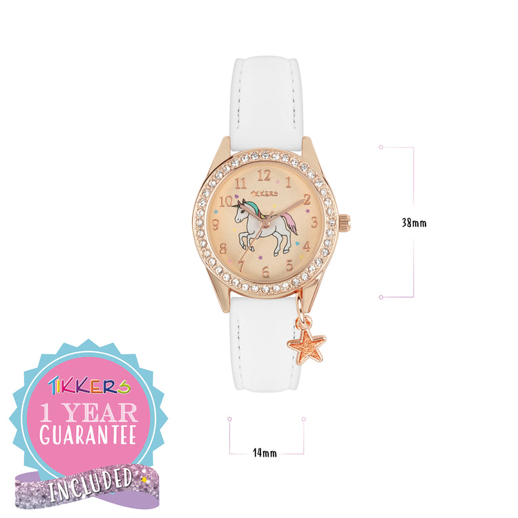 Tikkers White PU Strap Watch, Necklace & Purse Set