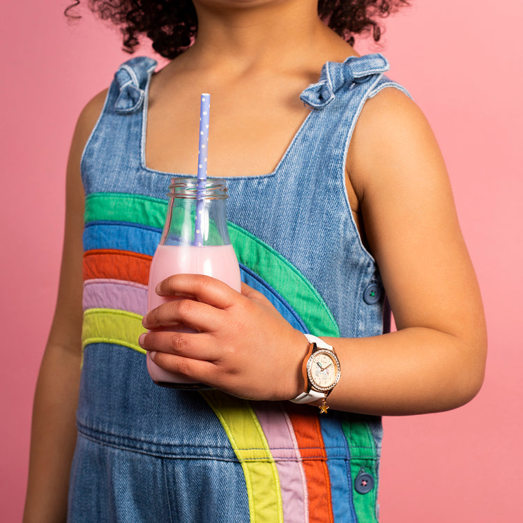 Tikkers White PU Strap Watch, Necklace & Purse Set