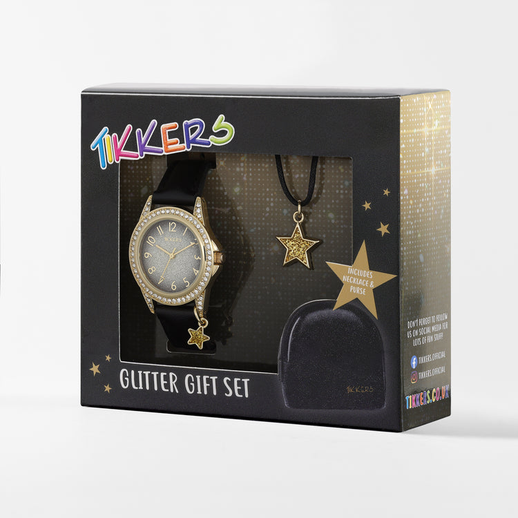 Tikkers Black Star Watch, Necklace and Purse Gift Set