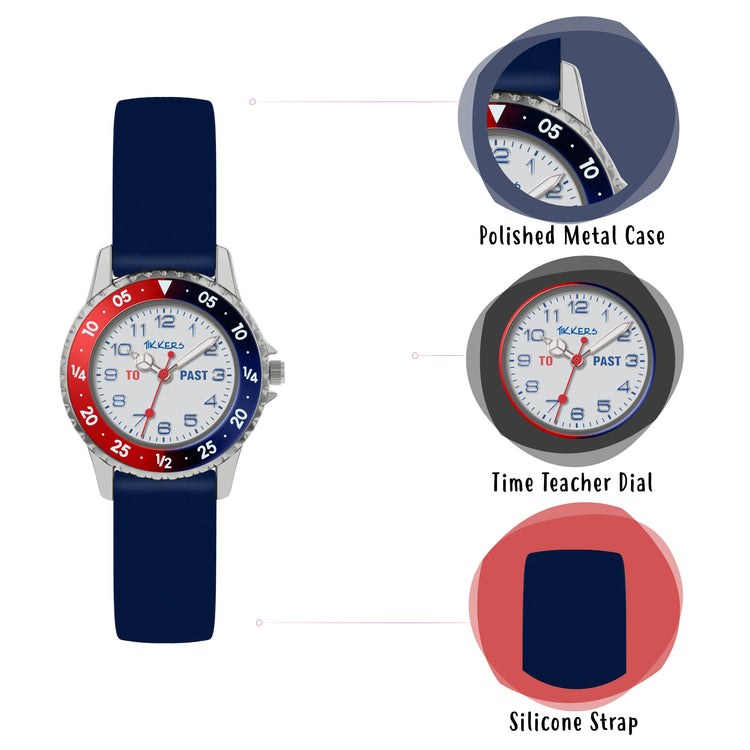 Tikkers Navy Silicone Time Teacher Watch