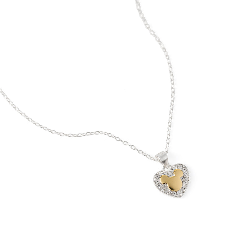 925 TT CRYSTAL PAVE HEART MICKEY MOUSE PENDANT 18" CHAIN