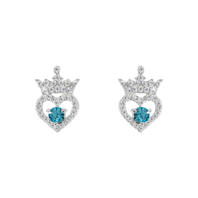 Disney Princess Sterling Silver Blue Heart Earrings