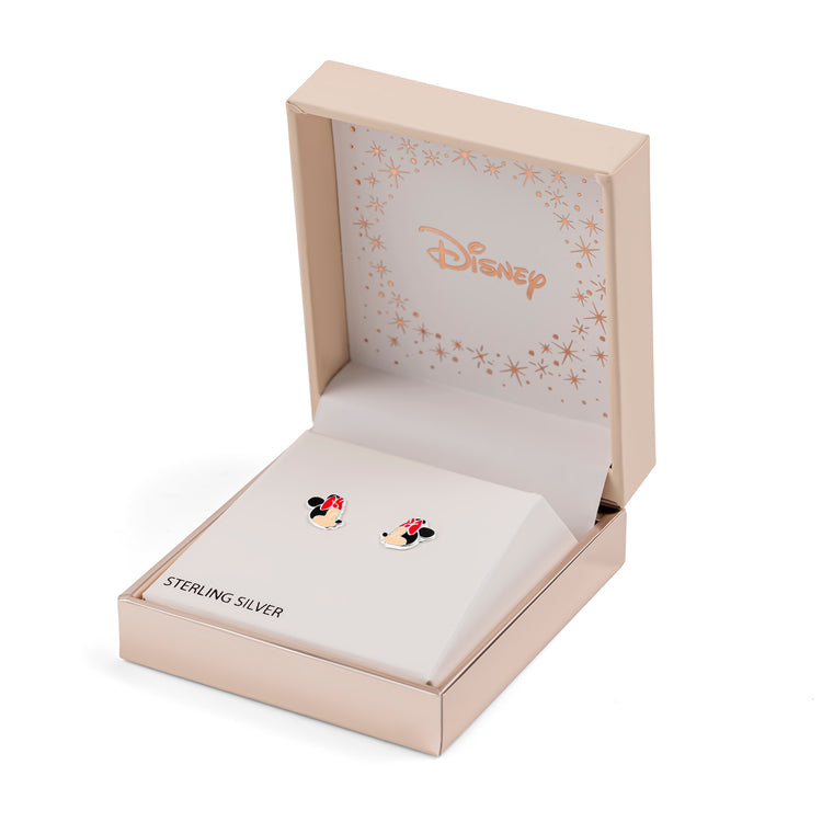 925 Sterling Silver Kissing Minnie Mouse Enamel Stud Earrings