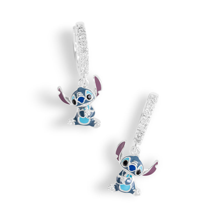 925 Sterling Silver Lilo and Stitch Stone Set Hoop Earrings