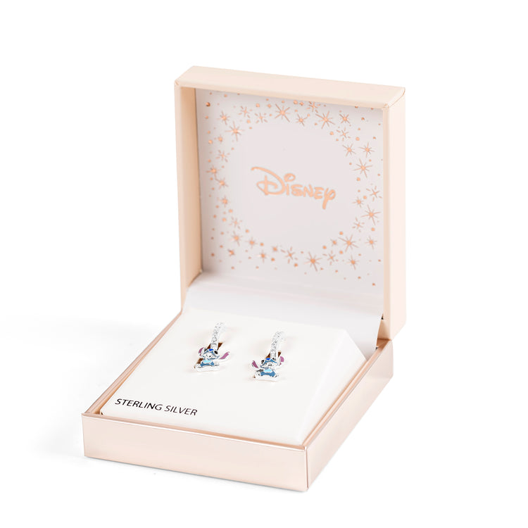 925 Sterling Silver Lilo and Stitch Stone Set Hoop Earrings