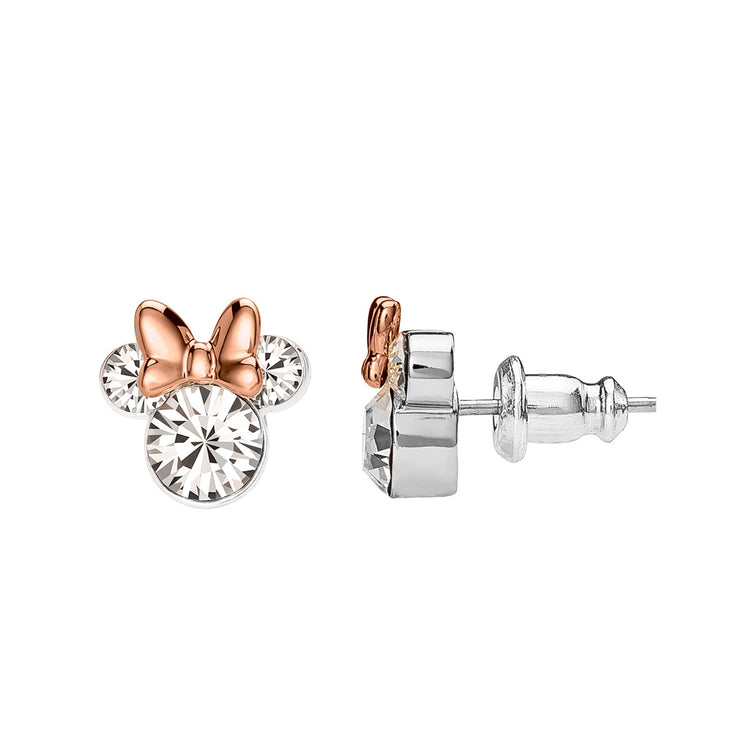 BRASS TT SLV PLT CRYSTAL MINNIE PINK BOW STUD EARRING