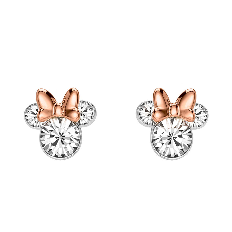BRASS TT SLV PLT CRYSTAL MINNIE PINK BOW STUD EARRING