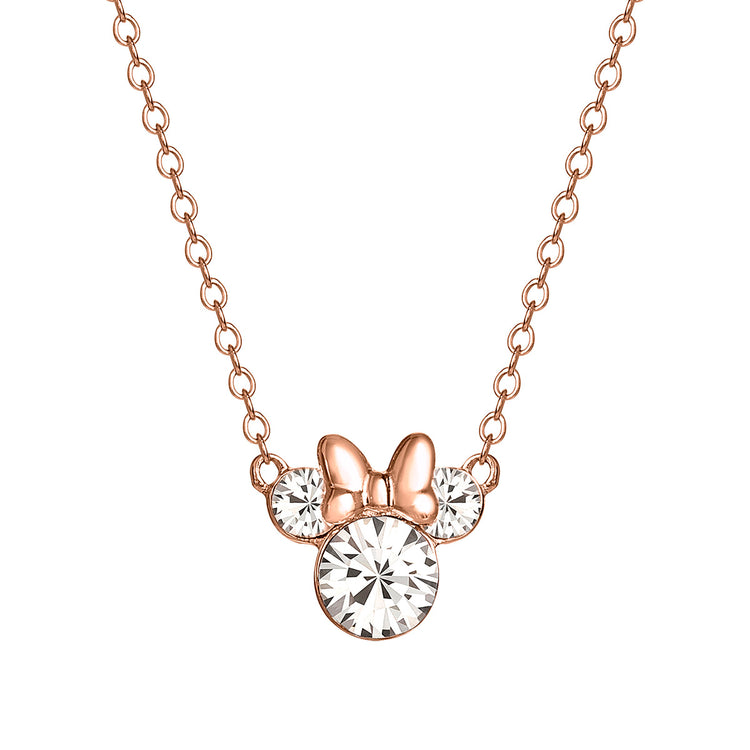 BRASS PG PLT 16"+2" MINNIE MOUSE NECKLACE W/CLEAR CRYSTAL