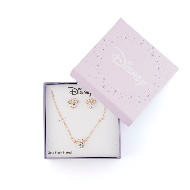 BRASS PG PLT 16"+2" MINNIE MOUSE NECKLACE W/CLEAR CRYSTAL