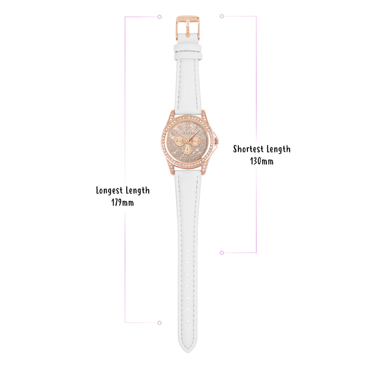 Tikkers White PU Strap Stone Set & Glitter Dial Watch