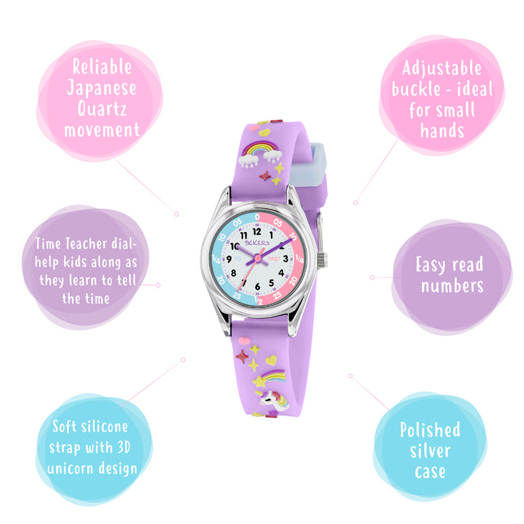 Tikkers Purple Silicone Strap 3D Unicorn Watch