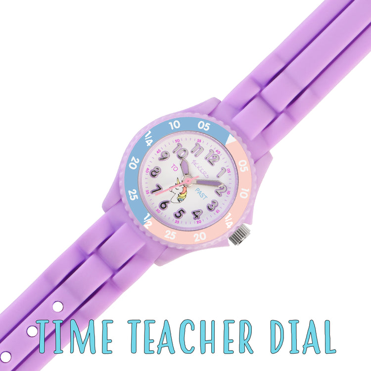 Tikkers Purple Silicone Unicorn Dial Time Teacher Watch