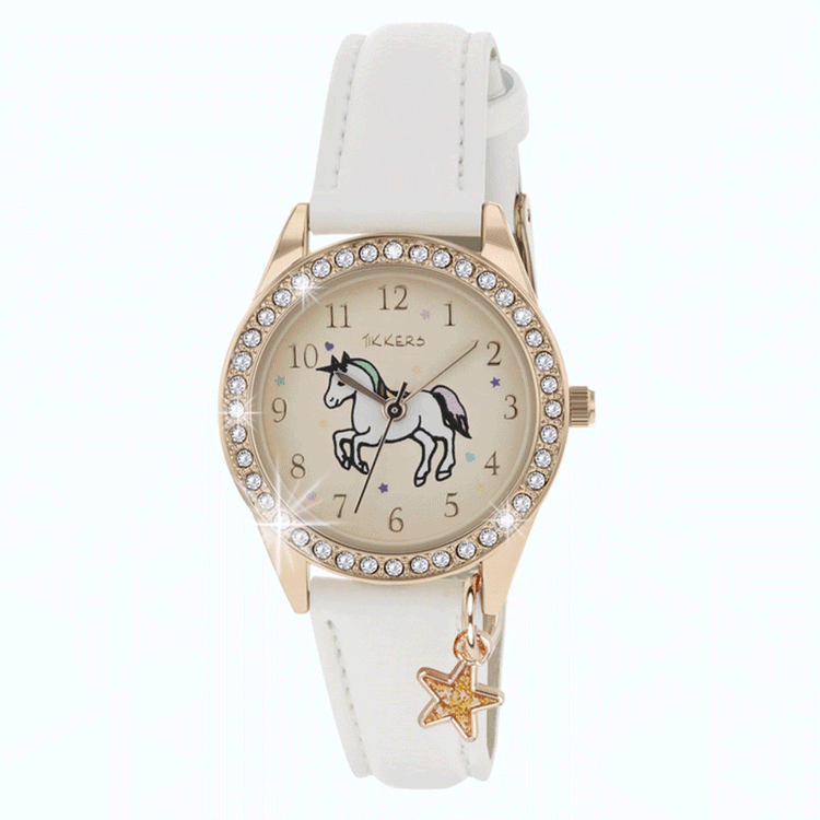 Tikkers White PU Strap Stone Set Watch
