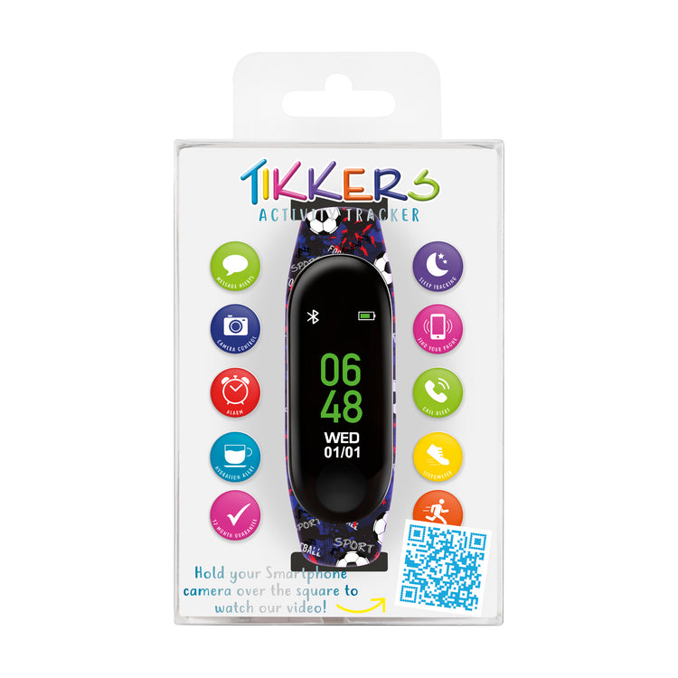 Tikkers Black Football Silicone Strap Activity Tracker