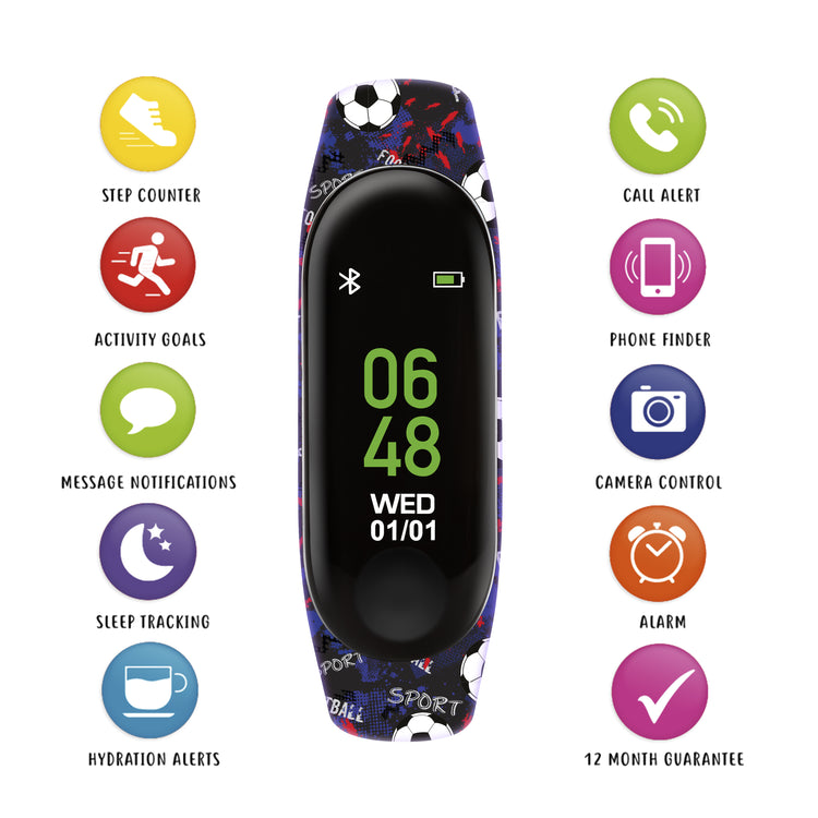 Tikkers Black Football Silicone Strap Activity Tracker
