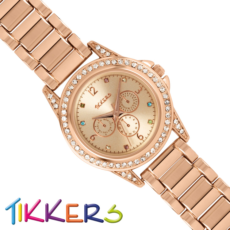 Tikkers Rose Gold Metal Bracelet Multicoloured Stone Watch