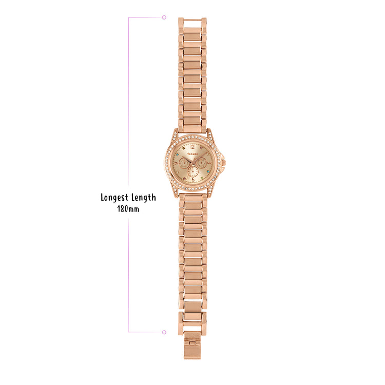 Tikkers Rose Gold Metal Bracelet Multicoloured Stone Watch