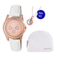 Tikkers White PU Strap Stone Set Watch, Necklace & Purse Set