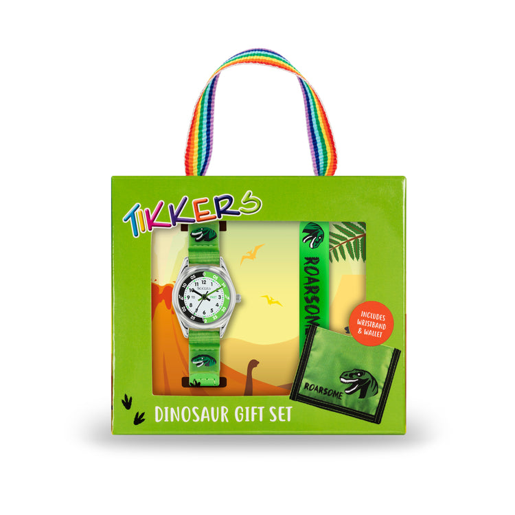 Tikkers Green Canvas Dinosaur Watch, Bracelet & Wallet Set