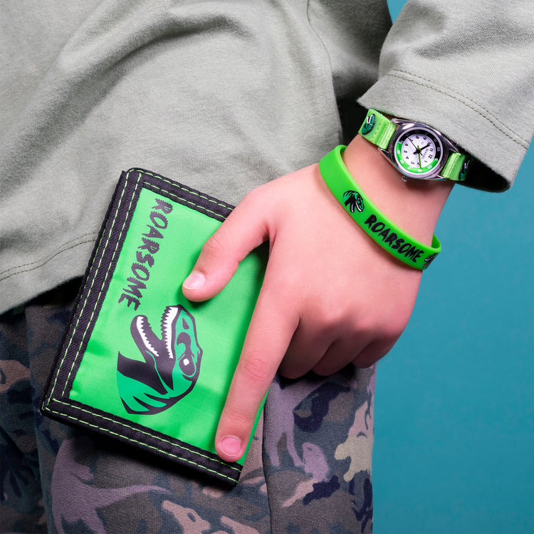 Tikkers Green Canvas Dinosaur Watch, Bracelet & Wallet Set