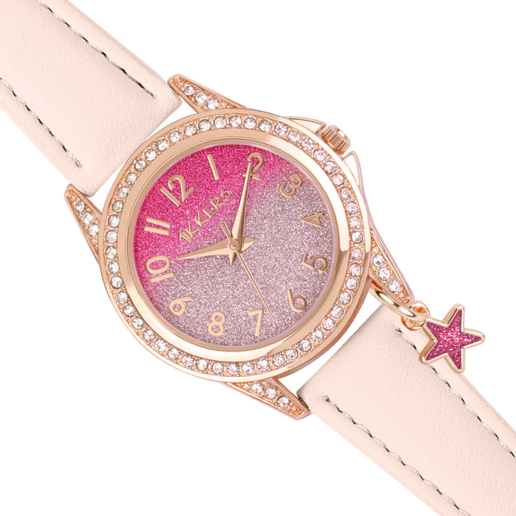 Tikkers PU Strap Pink Glitter Watch, Necklace & Purse Set