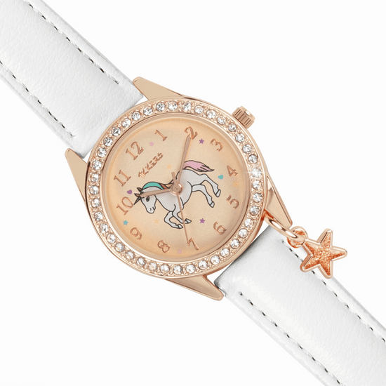 Tikkers White PU Strap Watch, Necklace & Purse Set