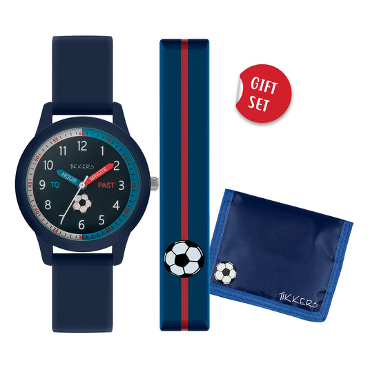 Tikkers Navy Silicone Football Watch, Bracelet & Wallet Set