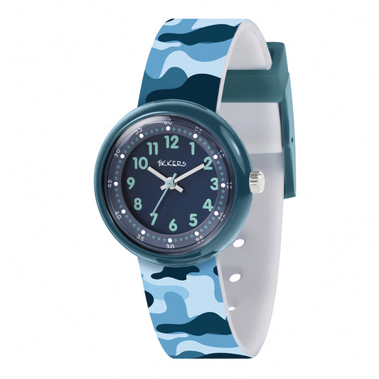 Tikkers Blue Camo Silicone Time Teacher Watch