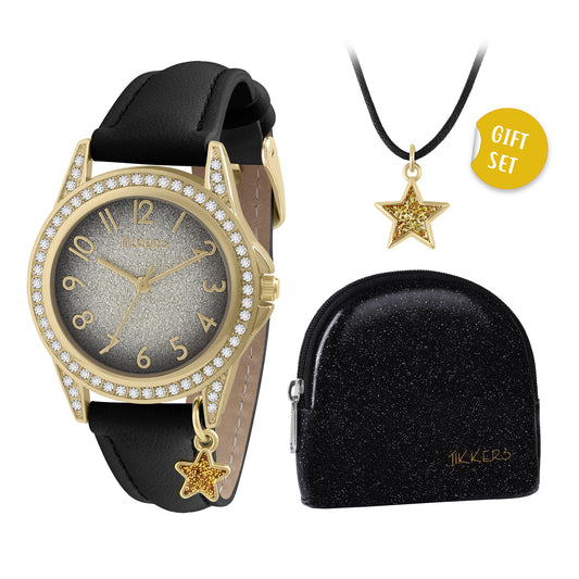 Tikkers Black Star Watch, Necklace and Purse Gift Set