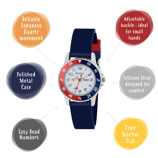 Tikkers Navy Silicone Time Teacher Watch