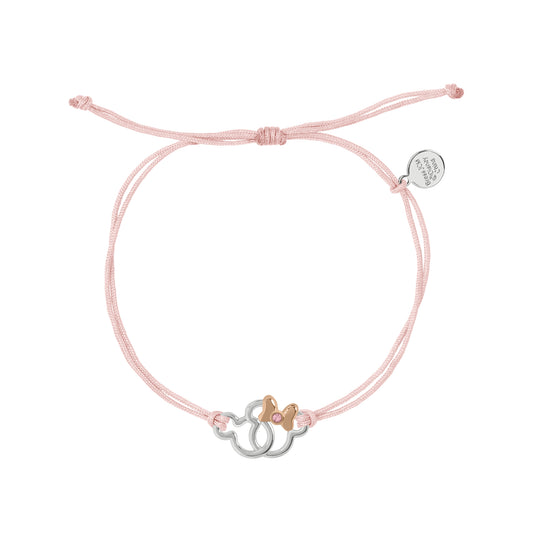 Mickey and Minnie Mouse Pink Adjustable Cord Charm Bracelet