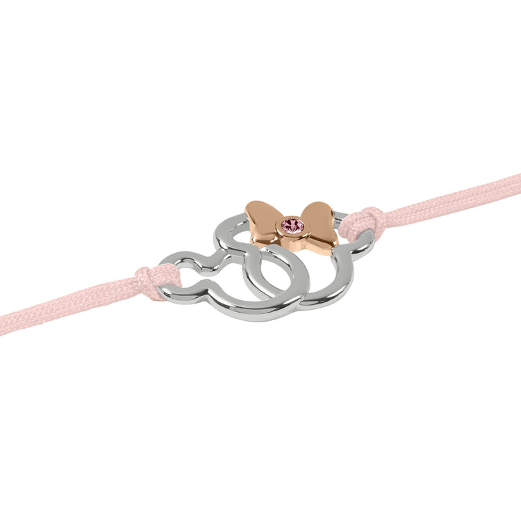 Mickey and Minnie Mouse Pink Adjustable Cord Charm Bracelet