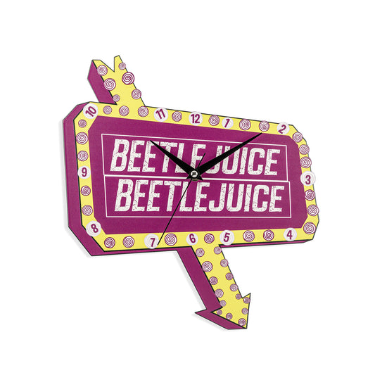 Beetlejuice Red and Yellow Sign Shaped Wall Clock