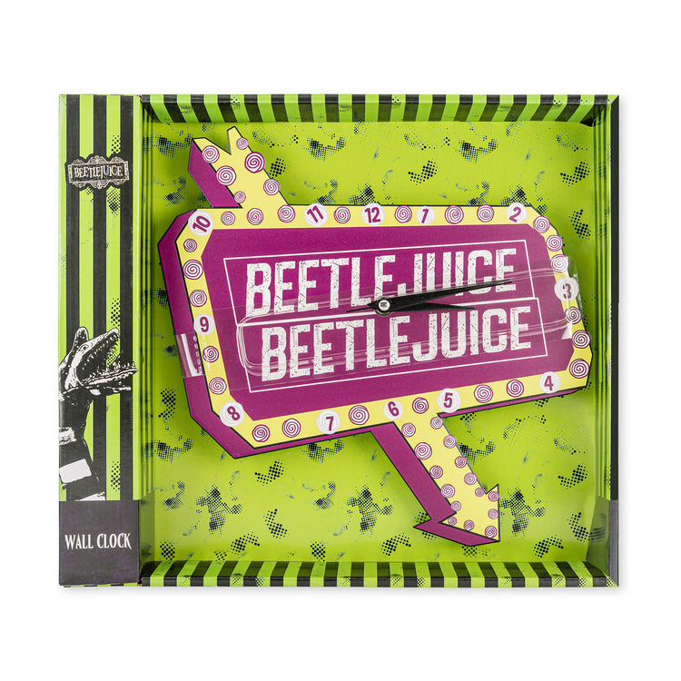 Beetlejuice Red and Yellow Sign Shaped Wall Clock