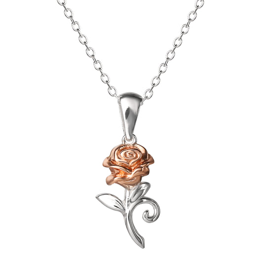 Beauty & The Beast Sterling Silver Rose Necklace