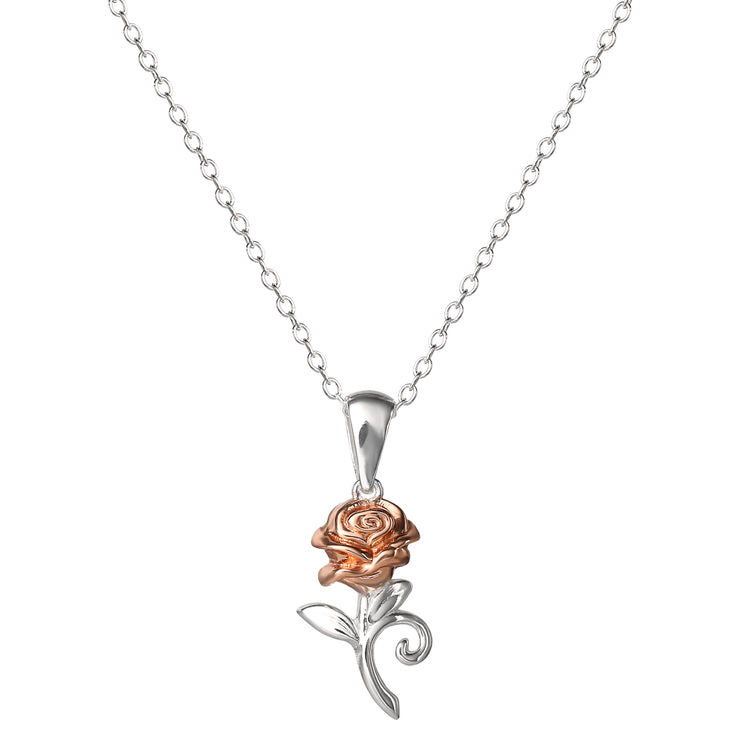 Beauty & The Beast Sterling Silver Rose Necklace