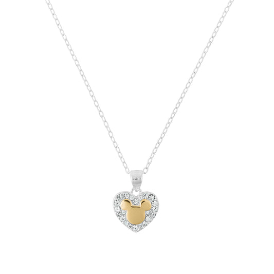 925 TT CRYSTAL PAVE HEART MICKEY MOUSE PENDANT 18" CHAIN