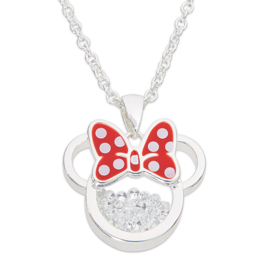 Minnie Silver Plated April Birthstone Floating Stones Bow Necklace