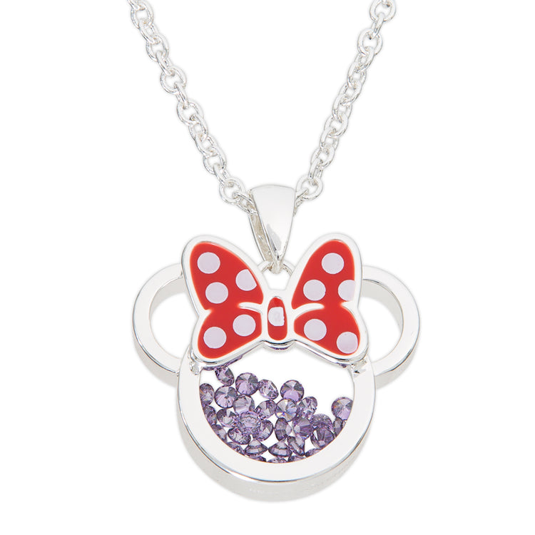 Minnie Silver Plated February Birthstone Floating Stones Bow Necklace