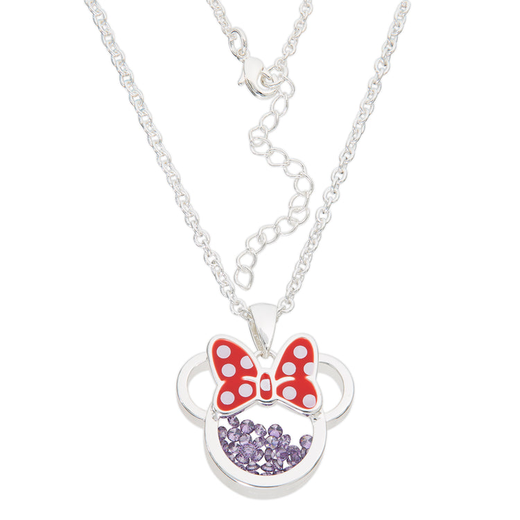 Minnie Silver Plated February Birthstone Floating Stones Bow Necklace