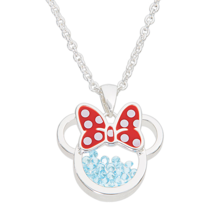 Minnie Silver Plated March Birthstone Floating Stones Bow Necklace