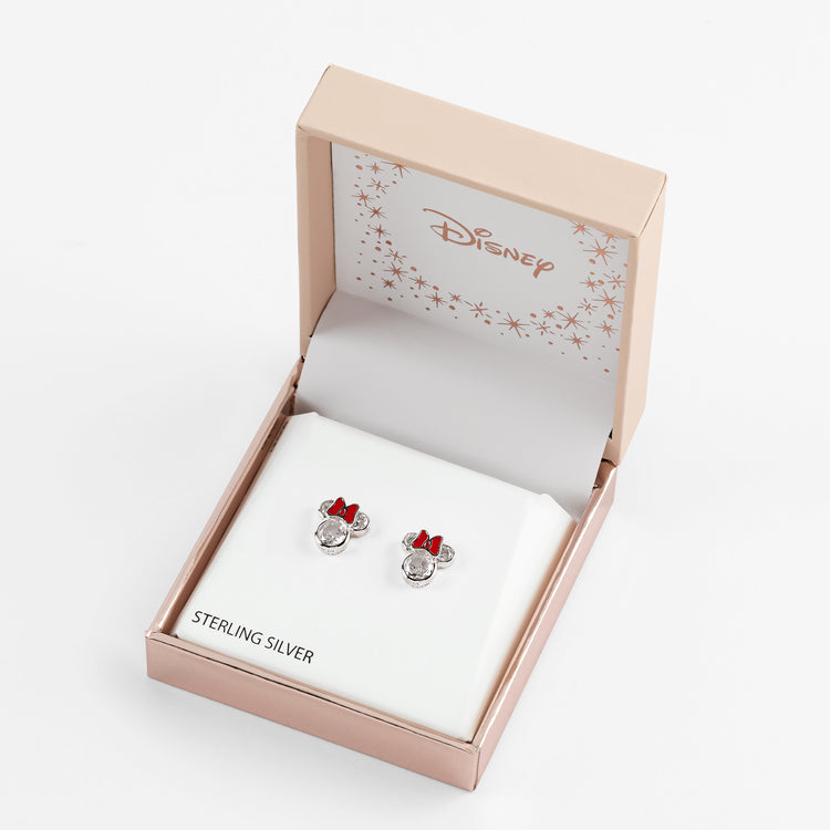 Minnie Sterling Silver Red Bow Earrings