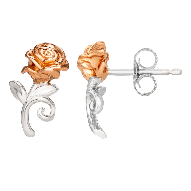 Beauty & The Beast Sterling Silver Rose Earrings