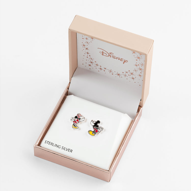 Mickey & Minnie Sterling Silver Kiss Earrings