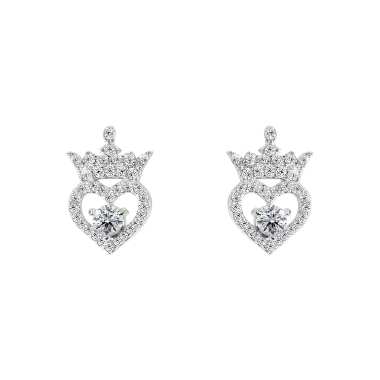 Disney Princess Sterling Silver Clear Heart Earrings