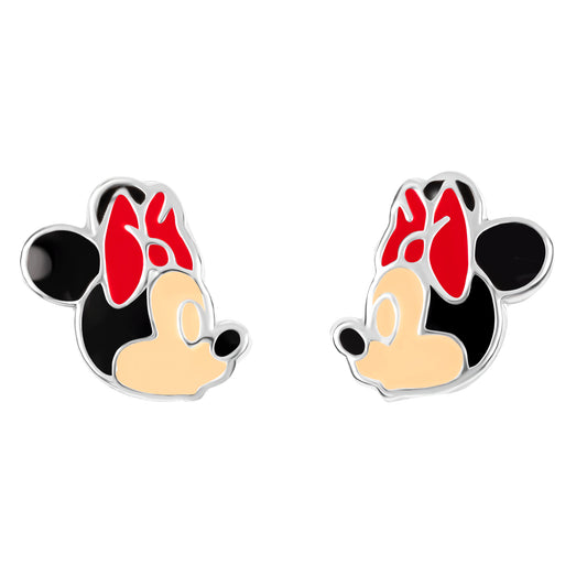 925 Sterling Silver Kissing Minnie Mouse Enamel Stud Earrings