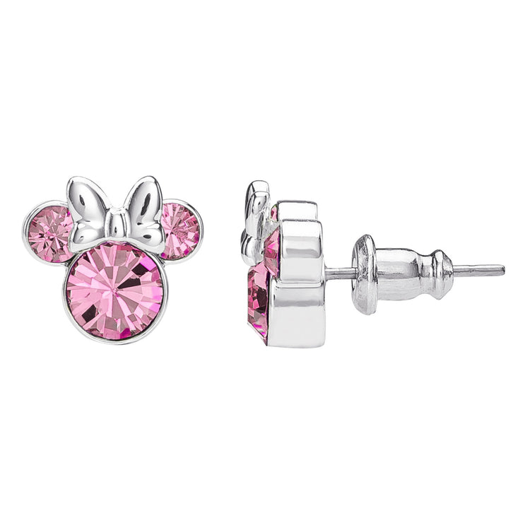 BRASS SLV PLT PINK CRYSTAL MINNIE STUD EARRING