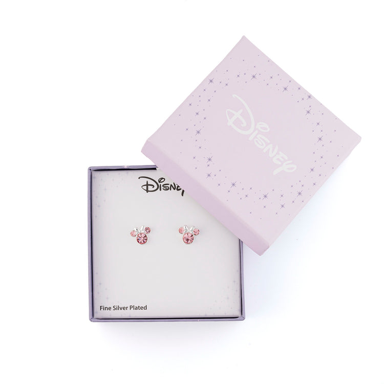 BRASS SLV PLT PINK CRYSTAL MINNIE STUD EARRING