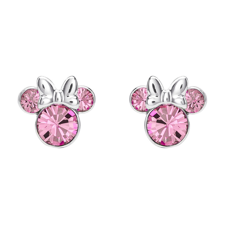 BRASS SLV PLT PINK CRYSTAL MINNIE STUD EARRING