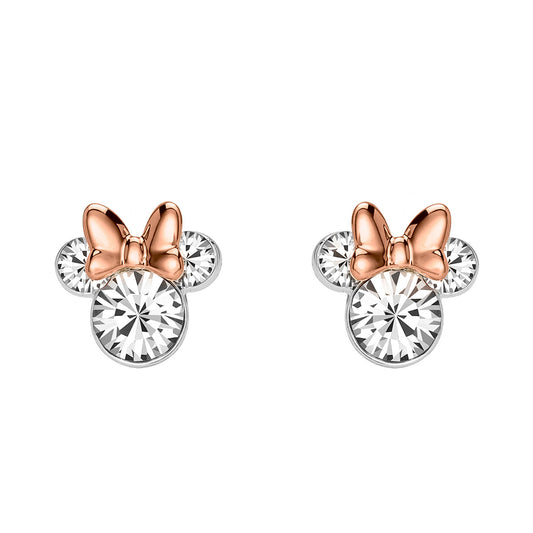 BRASS TT SLV PLT CRYSTAL MINNIE PINK BOW STUD EARRING